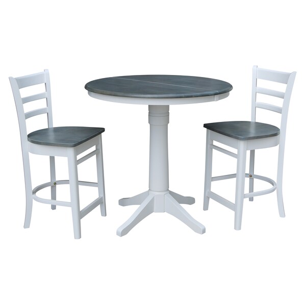 International Concepts Round 36 in Rd Extend Dining Table, 2 Emily Stools, White/Heather Gray, 36 W, 48 L, 36.1 in H, Wood K05-36RXT-27B-S6172-2 - main